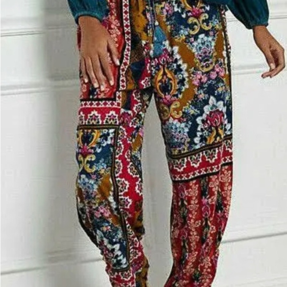 Anthropologie patchwork velvet joggers